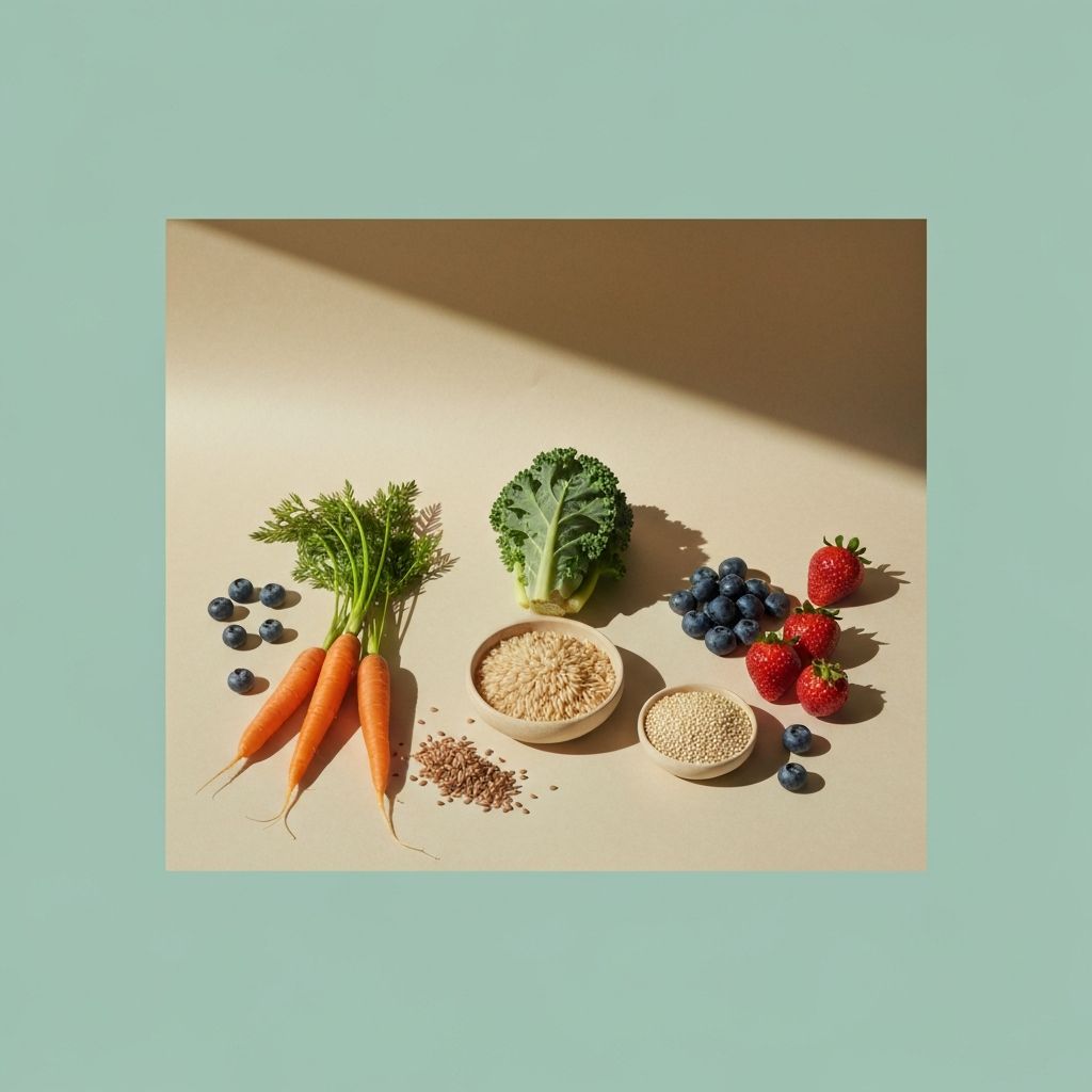 Minimalist arrangement of whole foods in soft natural light